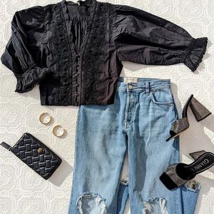 Free People Louella Embroidered Puff Sleeve Blouse
